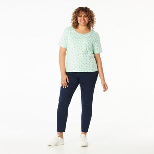 Khoko Collection Women's Crew Neck Cotton Anchors Print Tee Mint