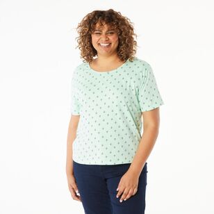 Khoko Collection Women's Crew Neck Cotton Anchors Print Tee Mint