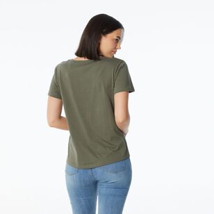 Khoko Collection Women's Crew Neck Cotton Brooklyn Print Tee Olive