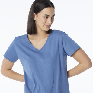 Khoko Collection Women's Vee Neck Cotton Tee Airforce