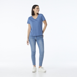 Khoko Collection Women's Vee Neck Cotton Tee Airforce