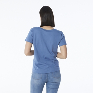 Khoko Collection Women's Vee Neck Cotton Tee Airforce