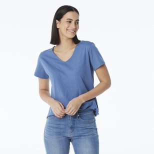 Khoko Collection Women's Vee Neck Cotton Tee Airforce