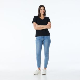 Khoko Collection Women's Vee Neck Cotton Tee Black