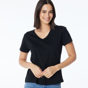 Khoko Collection Women's Vee Neck Cotton Tee Black