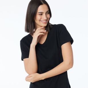 Khoko Collection Women's Vee Neck Cotton Tee Black