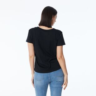 Khoko Collection Women's Vee Neck Cotton Tee Black