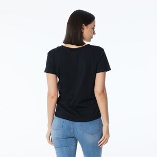 Khoko Collection Women's Vee Neck Cotton Tee Black