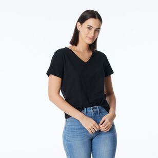 Khoko Collection Women's Vee Neck Cotton Tee Black