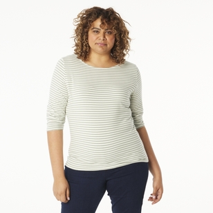 Khoko Collection Women's Stripe Tee White & Sage