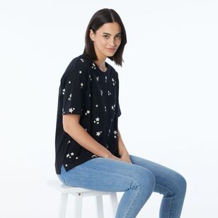 Khoko Collection Women’s Relaxed Fit Print Tee Black & White