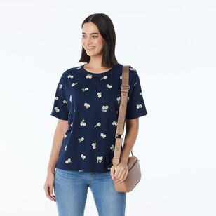 Khoko Collection Women’s Relaxed Fit Print Tee Navy & Pink