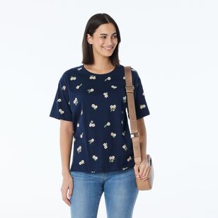 Khoko Collection Women’s Relaxed Fit Print Tee Navy & Pink