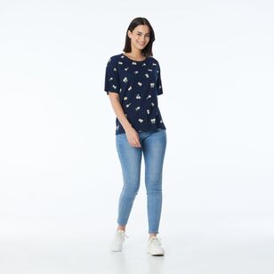 Khoko Collection Women’s Relaxed Fit Print Tee Navy & Pink