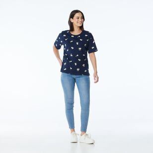 Khoko Collection Women’s Relaxed Fit Print Tee Navy & Pink