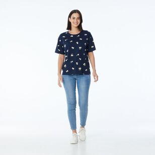 Khoko Collection Women’s Relaxed Fit Print Tee Navy & Pink