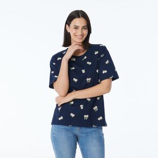 Khoko Collection Women’s Relaxed Fit Print Tee Navy & Pink