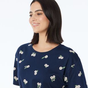 Khoko Collection Women’s Relaxed Fit Print Tee Navy & Pink