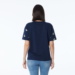 Khoko Collection Women’s Relaxed Fit Print Tee Navy & Pink