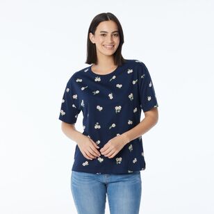 Khoko Collection Women’s Relaxed Fit Print Tee Navy & Pink