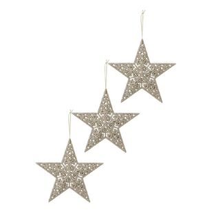 Soren Glitter Star Tree Decoration Set of 3 Champagne