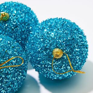 Soren Shatterproof Glitter Baubles Teal 3 Pack