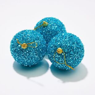 Soren Shatterproof Glitter Baubles Teal 3 Pack