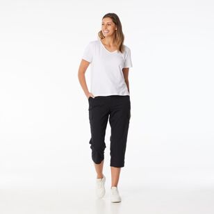 Khoko Collection Women's Rib Waist Crop Pants Black