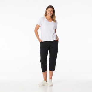 Khoko Collection Women's Rib Waist Crop Pants Black