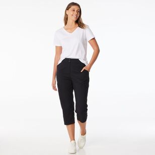 Khoko Collection Women's Rib Waist Crop Pants Black