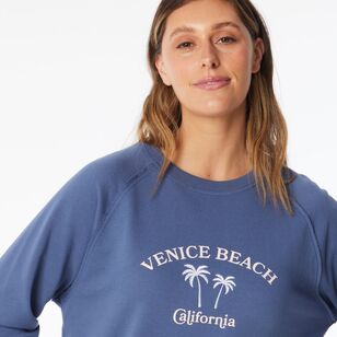 Khoko Collection Women’s French Terry Venice Beach Logo Sweat Top Indigo