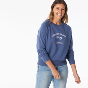 Khoko Collection Women’s French Terry Venice Beach Logo Sweat Top Indigo