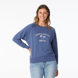 Khoko Collection Women’s French Terry Venice Beach Logo Sweat Top Indigo