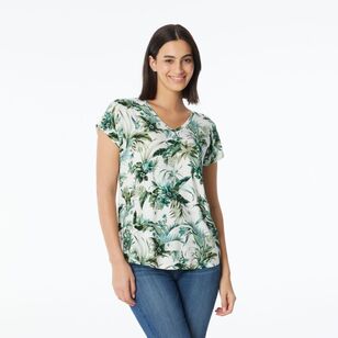 Khoko Collection Women's V Neck Viscose Elastane Tee Light Multi