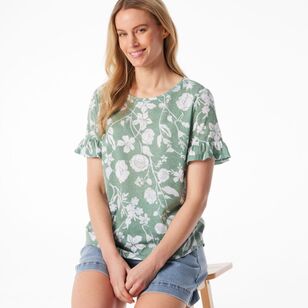 Khoko Collection Women's Ruffle Sleeve Top Sage