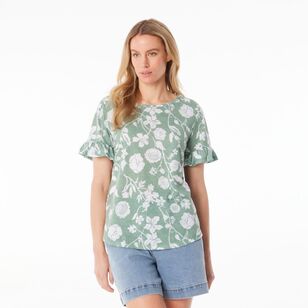 Khoko Collection Women's Ruffle Sleeve Top Sage