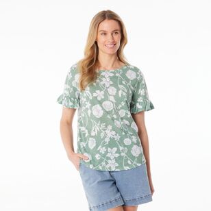 Khoko Collection Women's Ruffle Sleeve Top Sage