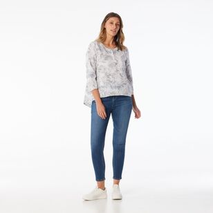 Khoko Collection Women's Relaxed Floral Linen Shirt Fern