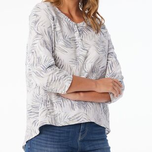 Khoko Collection Women's Relaxed Floral Linen Shirt Fern