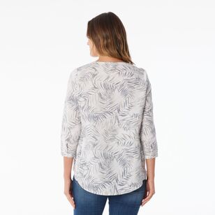 Khoko Collection Women's Relaxed Floral Linen Shirt Fern