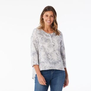 Khoko Collection Women's Relaxed Floral Linen Shirt Fern