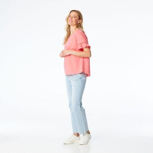 Khoko Collection Women's Ruffle Sleeve Linen Top Melon