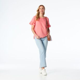 Khoko Collection Women's Ruffle Sleeve Linen Top Melon