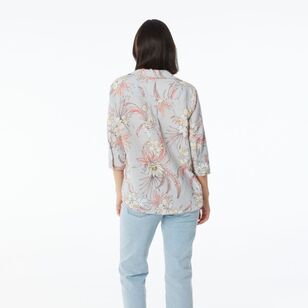 Khoko Collection Women's Floral Linen Shirt Grey & Floral