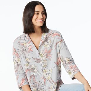 Khoko Collection Women's Floral Linen Shirt Grey & Floral