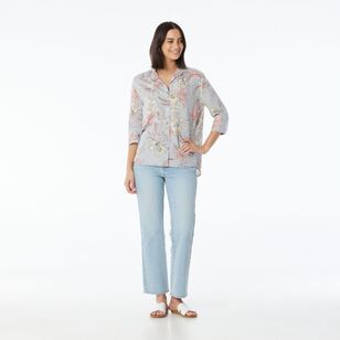 Khoko Collection Women's Floral Linen Shirt Grey & Floral