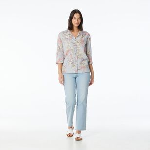 Khoko Collection Women's Floral Linen Shirt Grey & Floral