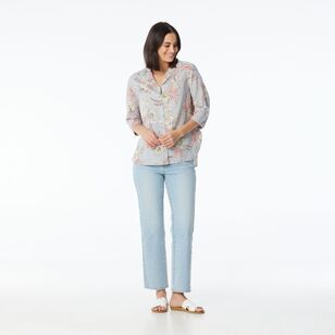 Khoko Collection Women's Floral Linen Shirt Grey & Floral