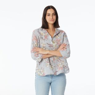 Khoko Collection Women's Floral Linen Shirt Grey & Floral