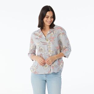 Khoko Collection Women's Floral Linen Shirt Grey & Floral